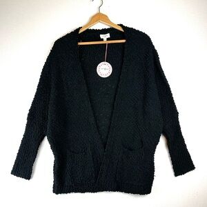 Umgee Black Cozy Open Front Bouclé Cardigan